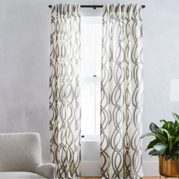 Cotton Canvas Scribble Lattice Curtains (Set Of 2)